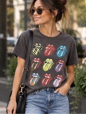 The Rolling Stones charcoal gray pop art logo print T-shirt size small